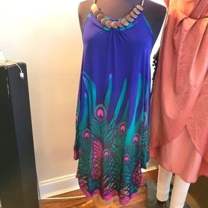 Peacock Feather Print Dress/Coverup